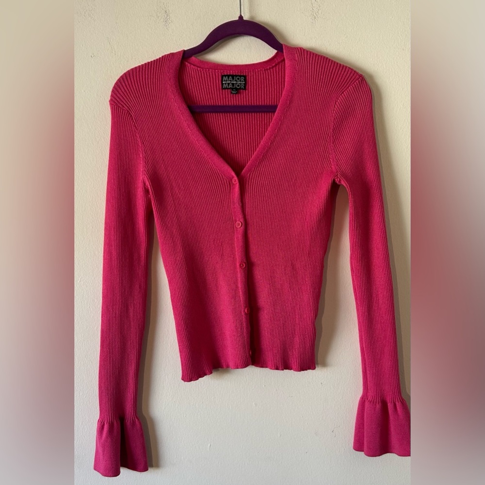 Major Label Group Vibrant Pink Women's Cardigan with Bell Sleeves